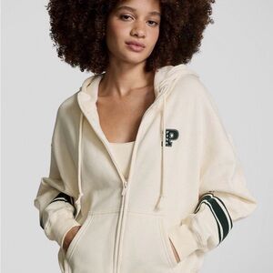 Victoria's Secret Cream Hoodie with Green Stripes